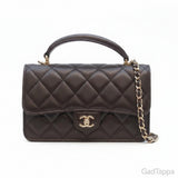 CHANEL AP3226 Black Lambskin Gold Hardware Top Handle Chain Clutch Shoulder Bag for Women - Pre-owned