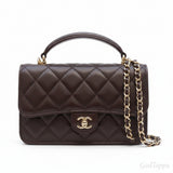 CHANEL AP3226 Black Lambskin Gold Hardware Top Handle Chain Clutch Shoulder Bag for Women - Pre-owned