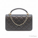 CHANEL AP3226 Black Lambskin Gold Hardware Top Handle Chain Clutch Shoulder Bag for Women - Pre-owned