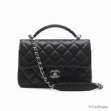 CHANEL AP3226 Black Lambskin Gold Hardware Top Handle Chain Clutch Shoulder Bag for Women - Pre-owned