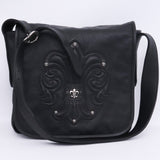 Chrome Hearts, Black, Size F, BS Fleur Leather Mail Bag / Shoulder Messenger Bag, Leather, F, Black