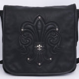 Chrome Hearts, Black, Size F, BS Fleur Leather Mail Bag / Shoulder Messenger Bag, Leather, F, Black