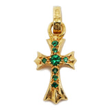 Chrome Hearts, 2.3cm x 9mm, Chrome Hearts Jewelry Baby Fat Cross Charm Pave Emerald CRS BBYFAT PAVE EM Pendant Top, 22K Gold / Emerald, 2.3cm x 9mm