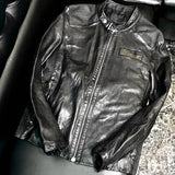 Prada, Black, Size 48 (ML), Men's Lambskin Leather Biker Jacket, Lambskin Leather, 48, Black