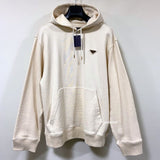 Prada, Beige, Size XS (Oversized Fit L–XL), Men's Triangle Logo Plate Pullover Hoodie, Cotton, XS, Beige