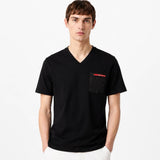 Prada, Black, Size L, Men's V-Neck Logo T-Shirt, Cotton/Nylon, L, Black