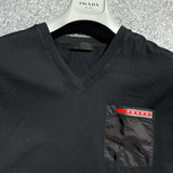 Prada, Black, Size L, Men's V-Neck Logo T-Shirt, Cotton/Nylon, L, Black