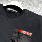Prada, Black, Size L, Men's V-Neck Logo T-Shirt, Cotton/Nylon, L, Black