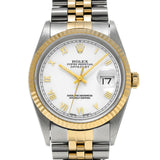 Rolex Datejust 16233NR wäisst Pärelmuttzifferblat mat réimeschen Zifferen P-Seriennummer Härenauer - Gebraucht