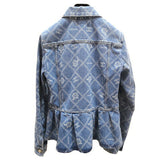 Chanel, Blue/White, Size 38, Women's Coco Mark Camellia Print Denim Jacket, Cotton, 38, Blue/White