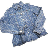 Chanel, Blue/White, Size 38, Women's Coco Mark Camellia Print Denim Jacket, Cotton, 38, Blue/White