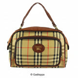 Vintage Burberry Handbag with Check and Horse Mark Design in Beige, Brown, and Gold Women's.