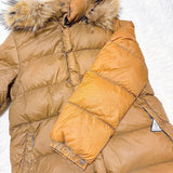 Moncler VALENTINE, Camel Brown, Size 0, Down Coat, Nylon Down Feather Fox Fur, Size 0, Camel Brown