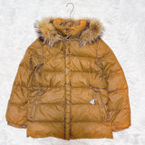 Moncler VALENTINE, Camel Brown, Size 0, Down Coat, Nylon Down Feather Fox Fur, Size 0, Camel Brown