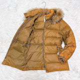 Moncler VALENTINE, Camel Brown, Size 0, Down Coat, Nylon Down Feather Fox Fur, Size 0, Camel Brown