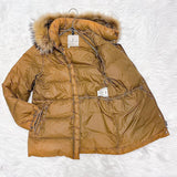 Moncler VALENTINE, Camel Brown, Size 0, Down Coat, Nylon Down Feather Fox Fur, Size 0, Camel Brown