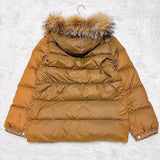 Moncler VALENTINE, Camel Brown, Size 0, Down Coat, Nylon Down Feather Fox Fur, Size 0, Camel Brown