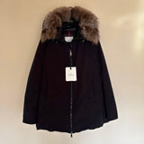 MONCLER BLAVET, Black, Size 2, Fox Fur Jacket, Polyester/Cotton, Size 2 (L-XL), Black