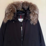 MONCLER BLAVET, Black, Size 2, Fox Fur Jacket, Polyester/Cotton, Size 2 (L-XL), Black