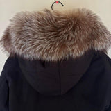 MONCLER BLAVET, Black, Size 2, Fox Fur Jacket, Polyester/Cotton, Size 2 (L-XL), Black