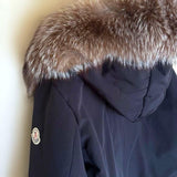 MONCLER BLAVET, Black, Size 2, Fox Fur Jacket, Polyester/Cotton, Size 2 (L-XL), Black