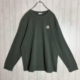 Moncler, Khaki Green, Size XL, Waffle Fabric Patch Logo Long Sleeve T-Shirt, Cotton, Size XL, Khaki Green