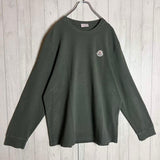 Moncler, Khaki Green, Size XL, Waffle Fabric Patch Logo Long Sleeve T-Shirt, Cotton, Size XL, Khaki Green