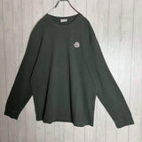 Moncler, Khaki Green, Size XL, Waffle Fabric Patch Logo Long Sleeve T-Shirt, Cotton, Size XL, Khaki Green