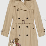 Gucci x Yuko Higuchi, Beige, Size 40, Cat Patch Trench Coat, Cotton Nylon Blend, 40, Beige