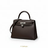 Hermes Kelly 28 Epsom Chocolate Silver Hardware V-shaped 2-Way Bag