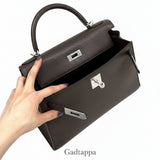 Hermes Kelly 28 Epsom Chocolate Silver Hardware V-shaped 2-Way Bag