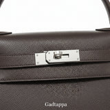 Hermes Kelly 28 Epsom Chocolate Silver Hardware V-shaped 2-Way Bag