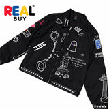 REAL BUY Gas Jackets, Black, Size S, Art Print Painted Jacket, Size S, Black