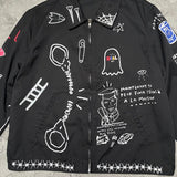 REAL BUY Gas Jackets, Black, Size S, Art Print Painted Jacket, Size S, Black