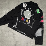 REAL BUY Gas Jackets, Black, Size S, Art Print Painted Jacket, Size S, Black