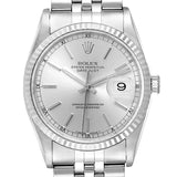 Rolex 16234 Datejust Härerauer – P-Serie, wäisst Zifferblat, Stréchindexen, Edelstol